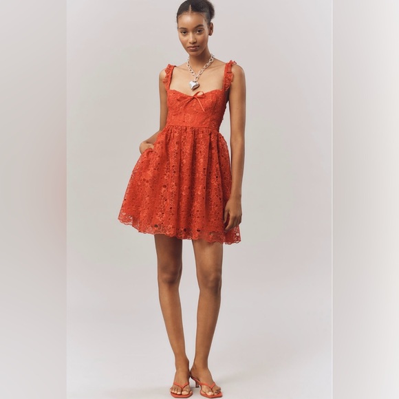 Anthropologie Dresses & Skirts - NWT By Anthropologie Ruffle-Strap Corset Lace Mini Dress Sz M